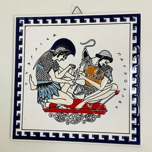 Vintage Pandora Hand Painted Ceramic Wall Tile Back Stamp, Made in Greece 🇬🇷
